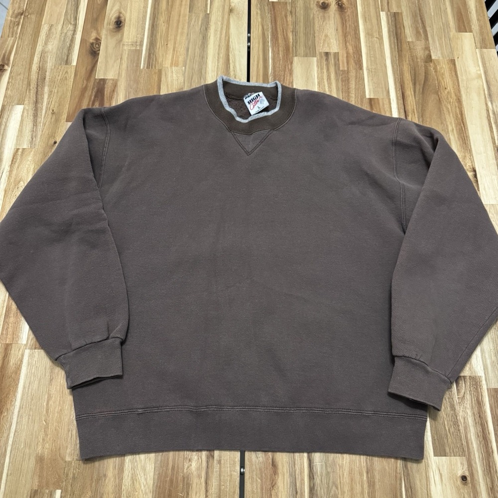 Vintage Jerzees Sweatshirt Mens L Brown Faded High Cotton Crewneck USA Made 90s